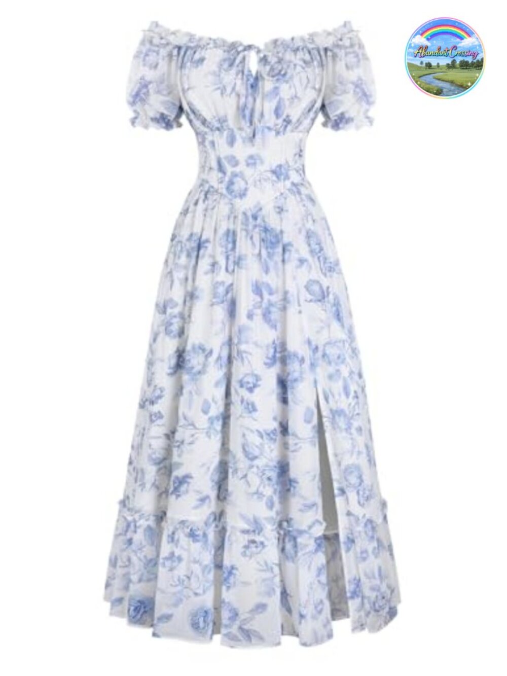 Floral Corset Midi Dress Women Summer Cottagecore Puff Sleeve